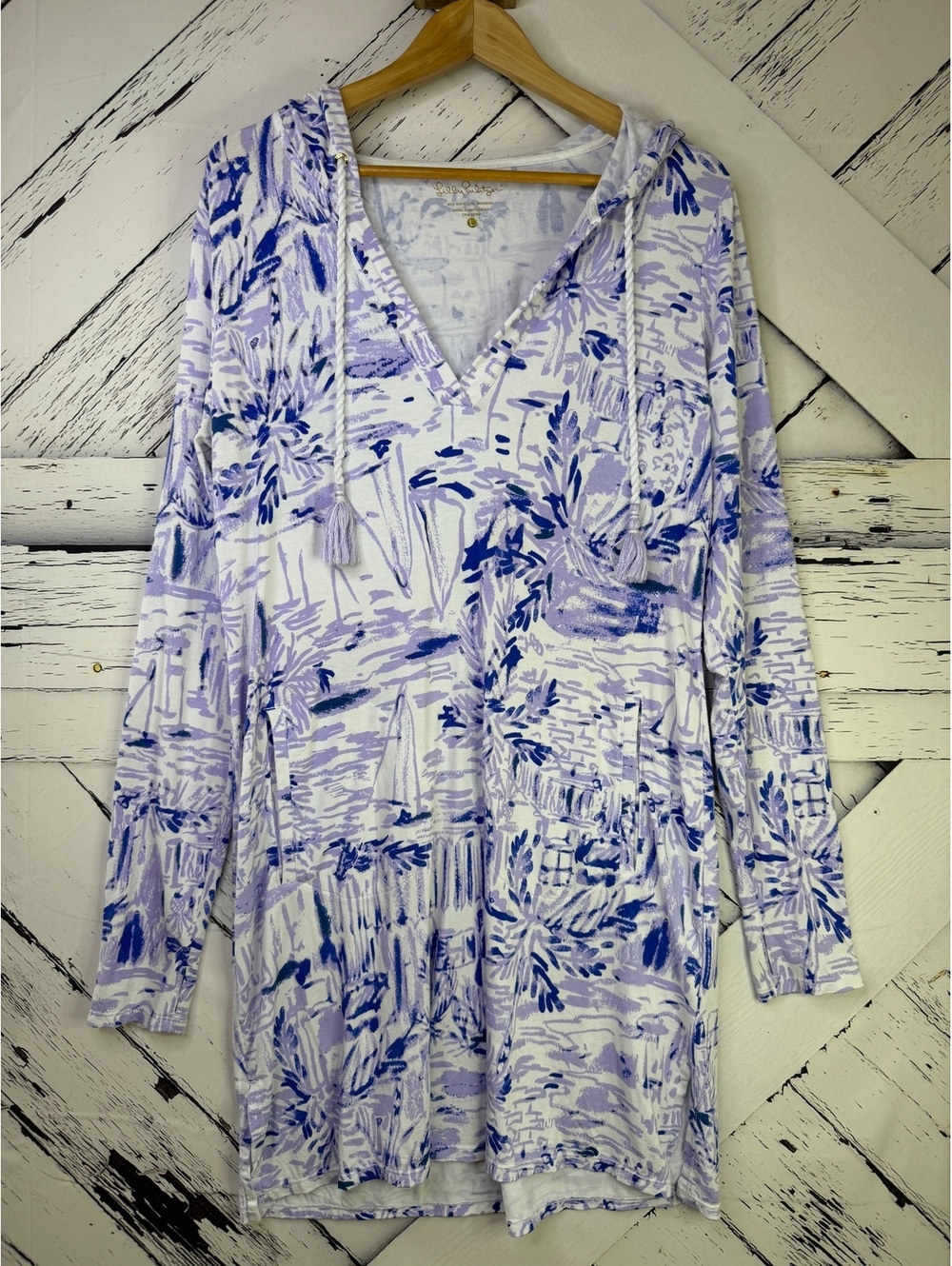 Lilly Pulitzer Rylie Hooded Cover-Up Dress Lilac Verbena Rock The Dock Women LG